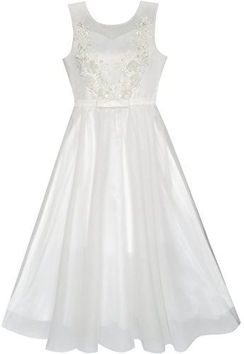 Sunny Fashion Vestido para niña Flor Encaje Dobladillo Boda Primero Comunión 6-14 años