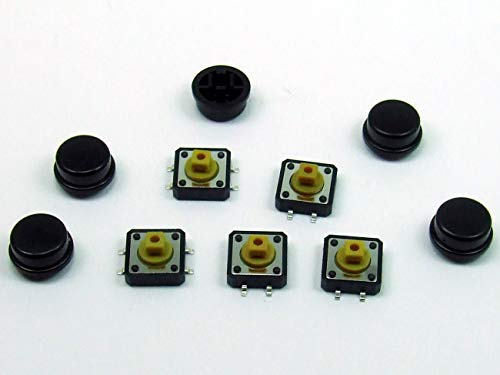 POPESQ® - 5 pz. x Commutatore a pulsante (12mm x 12mm) con Manopola 7.3mm 4 vie SMD Nero Rotondo / 5 pcs. x Momentary switch (12mm x 12mm) with Cap 7.3mm 4 way SMD Black Round #A2121