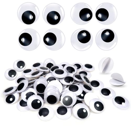 TOAOB 70 Piezas 30 mm Adhesivos Ojos Móviles Blanco Negro de Plástico Redondo Autoadhesivo Utilizados para Manualidades de Scrapbooking Accesorios