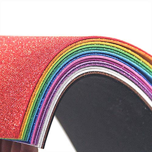 Confezione da 10 fogli A4 in schiuma EVA glitterata 2 mm, carta spugna creativa per lavoretti fai da te, colori assortiti, per scrapbooking (colori misti, glitter)