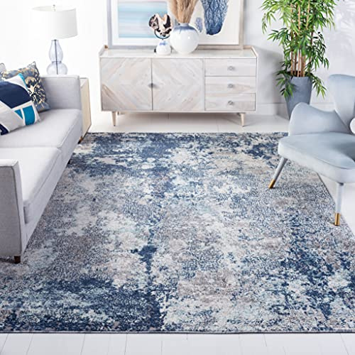 SAFAVIEH Aston Collection Area Rug - 9' x 12', Navy & Grey, Modern Abstract Design, Non-Shedding & Easy Care, Ideal for High Traffic Areas in Living Room, Bedroom (ASN710N)