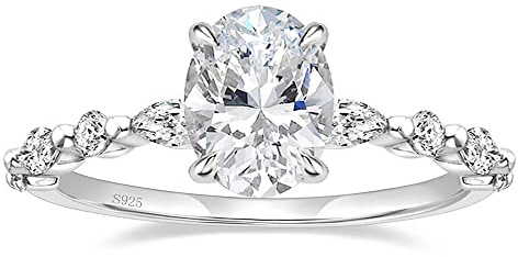 EAMTI 3 Carats 925 Sterling Silver Ring Oval Cut Cubic Zirconia Engagement Solitaire Marquise Promise Ring for Women Size 6.5