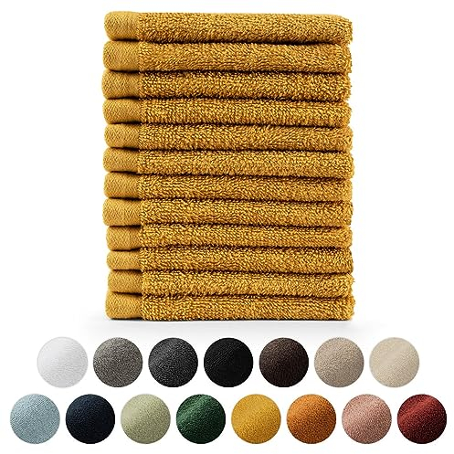 Blumtal Premium Frottier Gästehandtücher Set 12 teilig 100% Baumwolle - Oeko-TEX zertifiziertes Gästehandtuch 12x (30x30 cm) - Ultra saugstarkes Gästetücher Set waschbar °60 - Handtücher Gelb