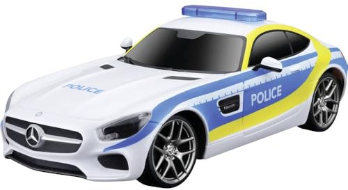 MaistoTech R/C Mercedes AMG GT Polizia: auto radiocomandata in scala 1:24, effetto polizia, controllo impugnatura pistola, trazione posteriore, a partire dai 5 anni, 20 cm, bianco-blu (581510)