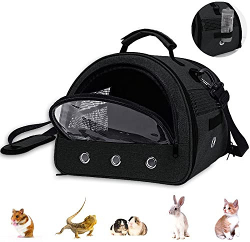 Kelivi Small Pet Carrier Bag,Guinea Pig Carrier with Water Bottles Hole,Removable Liner Rabbit Carrier,Portable Double Doors Outdoor Small Animal Carrier,Hamster,Bunny,Bearded Dragon (Black)