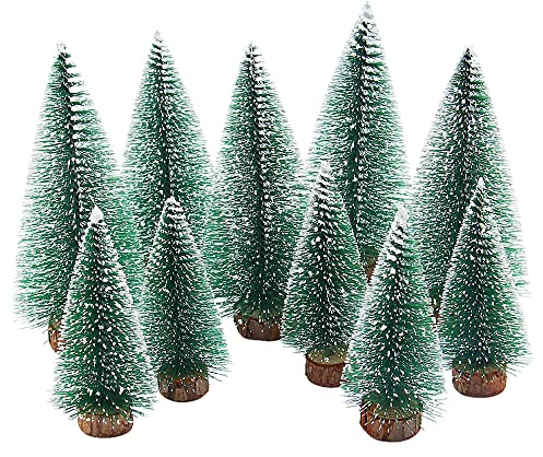 Rebanky 10Pcs Mini Sapin de Noël Artificiel Sapin de Noël Miniature Mini Arbre de Noel avec Bases en Bois 2 Tailles 10cm,15cm pour Décoration de Table Arbre Vert