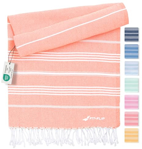 Fit-Flip Hammam Beach towel XXL made from 100% cotton - Quick-drying Turkish hamam towels - Large fouta or pestemal ideal as a thin sauna blanket - Peach – 100x200cm Sultan
