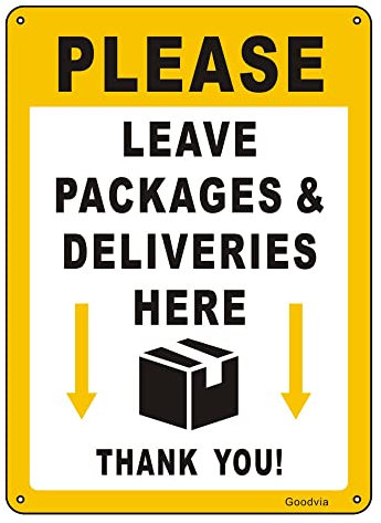 Goodvia Please Leave Parcels and Packages Here Sign with Arrow Alu with Pre-drilled Holes, 10x7'' for Post Box or Anywhere for Deliveries Outdoor, Waterproof UV Protection Strong and Durable