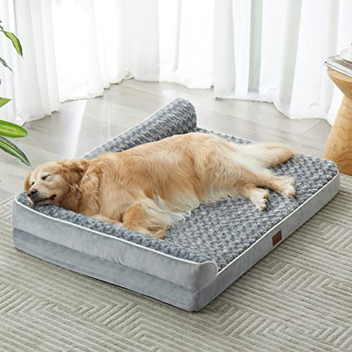BFPETHOME Large Orthopedic Dog Bed - Big Waterproof Sofa Dog Bed with Removable Washable Cover, Grey, 42L x 30W x 7.5Th