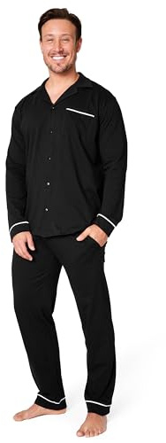CityComfort Mens Pyjamas Set - Classic Button Down Nightwear Long Sleeve & Bottoms PJs Cosy Lounge Wear M-3XL - Sleepwear Gifts for Him (Black, XL)