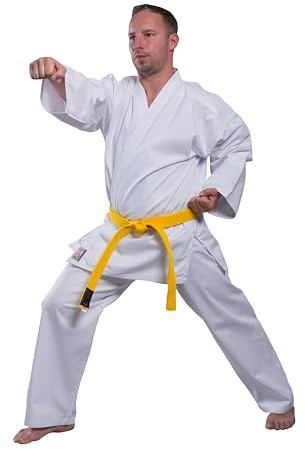 TEKKA BUDO Karateanzug Allround weiß 10 oz - Karate Gi Set - Jacke. Hose mit Elastikbund - Traditioneller Anzug - Vorgewaschen - Größe 200