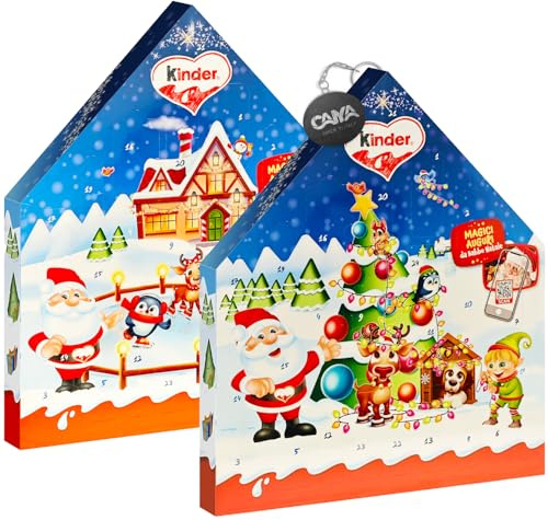 Kinder Calendario dell'Avvento Maxi Chalet 2024 con Kinder Sorpresa, Kinder Cereali, Cioccolato, Figura Cava, Shokobons 351g con Portachiavi CAIYA®