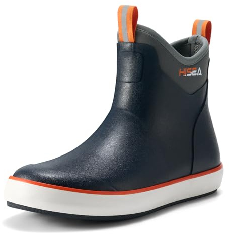HISEA Men's Deck Boots Waterproof Fishing Rain Boots, Anti-Slip Neoprene Rubber Boots Saltwater Ankle Booties With High Traction for Outdoor Fishing Boating Sailing, Size 8 Navy Blue