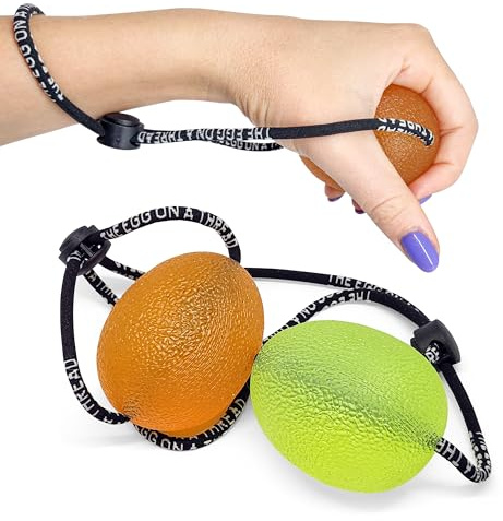 Ägget på en tråd – handklämma, greppförstärkare, terapi och stressboll två-set. Denna tränare är perfekt för stresslindring, underarm, hand- och fingerstyrka, terapi och rehab