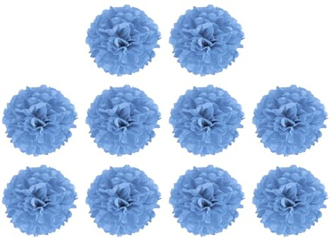 M METERXITY 10 Pack Tissue Pom Poms Flowers - Wedding Decoration, Durable & Beautiful, Apply to Birthday/Party/Wedding (4 Inches, Lake Blue)
