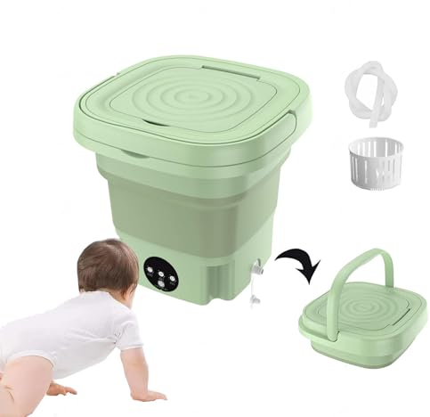 Lavadora Plegable PortáTil ， Lavadora Carga Superior 8L con 3 Modos De Limpieza Profunda,con Blu-Ray Lavadoras para Acampar,Hogar,Viajes,Green