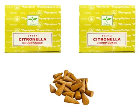 Satya Lot de 2 cônes d'encens à la citronnelle, utilisés pour l'aromathérapie, le spa, le yoga, les mariages, le Reiki, la méditation, la guérison DHS