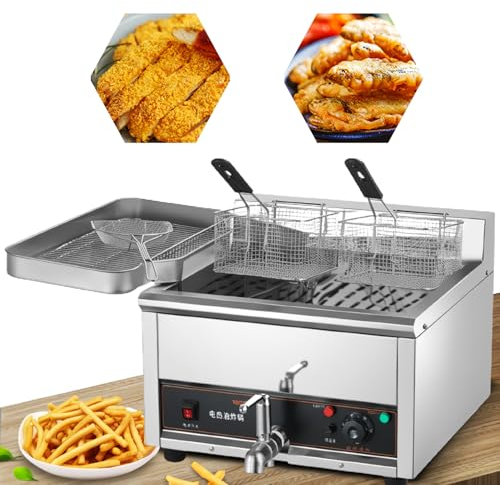 LFfwynog Commercial Deep Fryer with Basket, Electric Commercial Deep Fryer with Solid Basket, Fuel-saving oil return plate Temp Control Energy Saving,18L