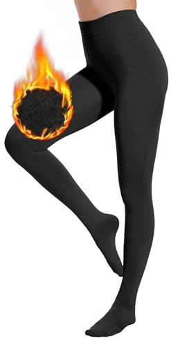 HeyUU Fleece Lined Tights for Women Elastic Thermal Women’s Pantyhose Warm Womens Stockings with High Waist 1Black-L