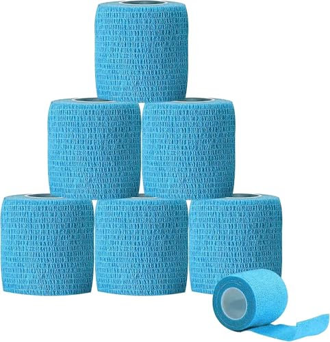 KATLKIU 6 Rotoli Benda Elastica Autoadesiva, Bendaggio Autoadesivo Traspirante, Fasciatura Coesiva per Sport e Uso Medico, per Ginocchio, Caviglia, Braccia e Mani (blu, 5CM x 4.5M)