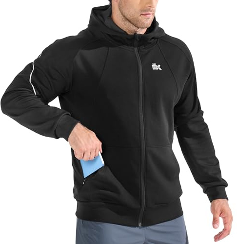 BROKIG Mens Stealth Zip Up Hoodie,Full-Zip Track Running Jacket Hooded Sportswear,Soft Casual Gym Hoodie Sweatshirts (XX-Large, Black)