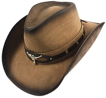 Hperu Chapeau de Cowboy pour Homme et Femme, Protection Solaire à Large Bord en Cuir pour Voyage, randonnée, pêche, Plage, 55, 9 à 60 cm – Chapeau de Cowboy pour Homme