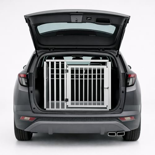 NK Transportbur för hund i bil - Hundbur med dörr och lås, Lätt och robust, Kompakt design, Snabb och enkel montering, Lätt att rengöra, Rymlig och bekväm, Modell L (92 × 65 × 66 cm)