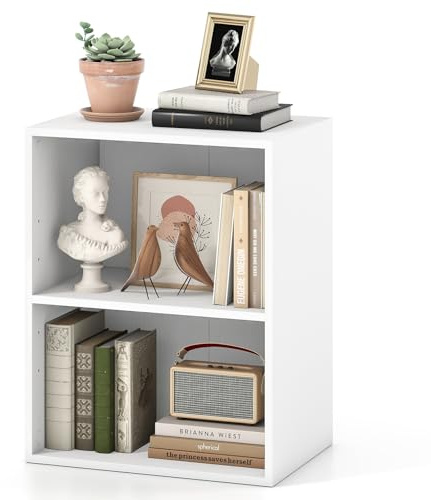 COSTWAY 2/3-Tier Cube Bookcase, Wooden Storage Bookshelf Open Shelving Unit with Adjustable Shelves, Cube Storage Cabinet Organizer for Living Room Bedroom Office (White, 42 x 29.5 x 53.5 cm)
