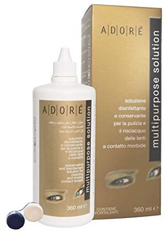 ADORE - Soluzione Unica per Lenti a Contatto 360ml - Made in Italy - Liquido per Lenti a Contatto con Portalenti Inclusi - Soluzione Salina per Lenti a Contatto di Tutti i Tipi