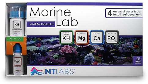 NT Labs Marine Lab Reef Multi-Test Kit (Up to 145 Water Tests) | Tests 4 critical reef parameters: KH, magnesium, calcium & phosphate. Accurate liquid drop & titration formula.