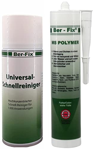 Ber-Fix MS Polymerkleber Weiss Montagekleber extra stark Styroporkleber Steinkleber aussen frostsicher pvc kleber wasserfest klebt und dichtet / 400ml Schnellreiniger