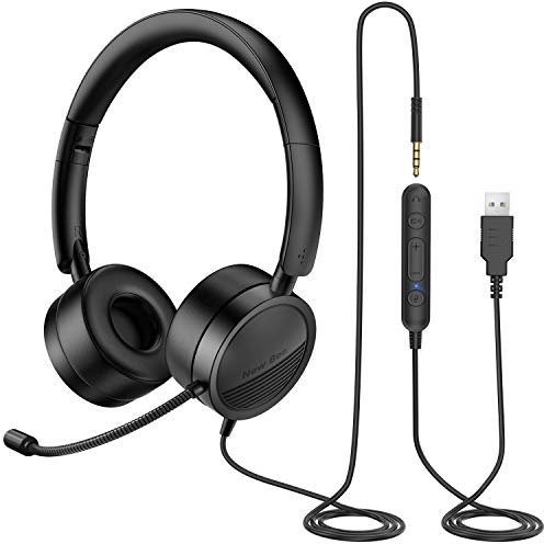 New bee - Auriculares para PC con Cable (USB, 3,5 mm, Auriculares Profesionales, cómodos para PC/Mac, Smartphone, Tableta, Skype, Escritorio PC/PS3/PS4