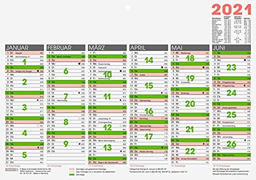 Brunnen 1070143001 Tischkalender/Tafelkalender A 4 Modell 701 43, 1 Seite = 6 Monate, kräftiger Karton, Kalendarium 2021