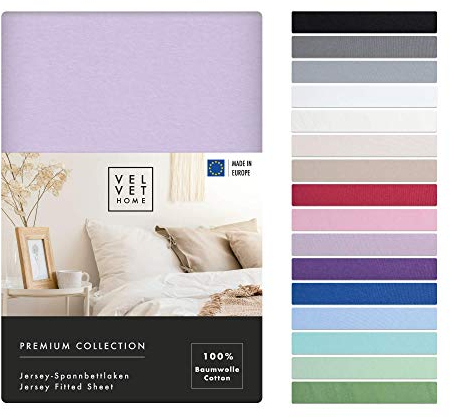 VelvetHome Spannbettlaken 140x200cm 100% gekämmte Baumwolle Made in EU Jersey Bettlaken 140x200 bis 25 cm Matratzenhöhe Spannbetttuch 140x200 Premium Qualität Schönen Farben Lila 140 x 200