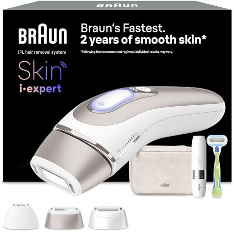Braun Smart IPL Skin I Expert, at Home Hair Removal, Alternative for Laser Hair Removal, Smart IPL with Exclusive Free App, Mini Face Shaver, 3 Heads, 2 Years of Smooth Skin, PL7249
