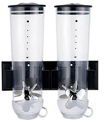 kangten Müslispender, Wandmontage Cerealienspender Doppelt Trockene Lebensmittel Spender Küchenspender für Müsli Cornflakes Süßigkeiten (Schwarz)