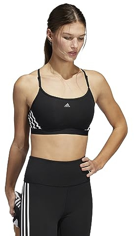 adidas Aeroreact Training 3-Stripes Light Support Workout Bra, Reggiseno Sportivo Donna, Black/White, XL A-C