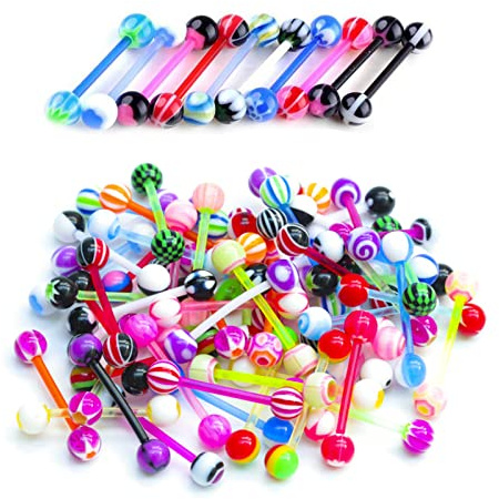 Piercing Lingua Piercing Capezzolo Plastica Set 16mm 14G Plastica Flessibile Piercing Lingua Bilanciere