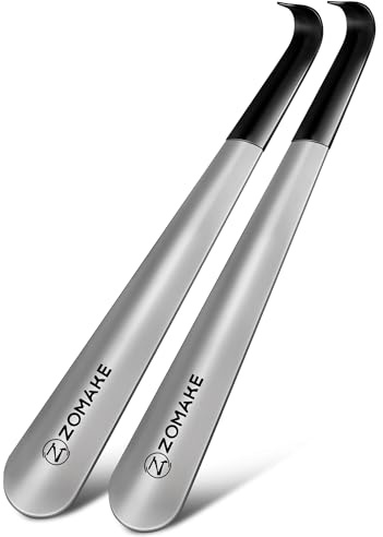 ZOMAKE Shoe Horn Long Handle for Seniors Men Women,Metal Long Shoehorn Boot Horn,16.5 Stainless Steel Shoe Spoon Helper(2 Pcs)