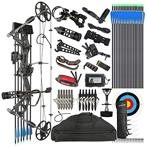 Kit Arc à poulies,Chasse et ciblage,Branche fabriquée aux États-Unis,Poids de Traction réglable de 0 à 40 LB,jusqu'à IBO 325FPS,Ensemble d'accessoires de Chasse à l'arc(Noir)