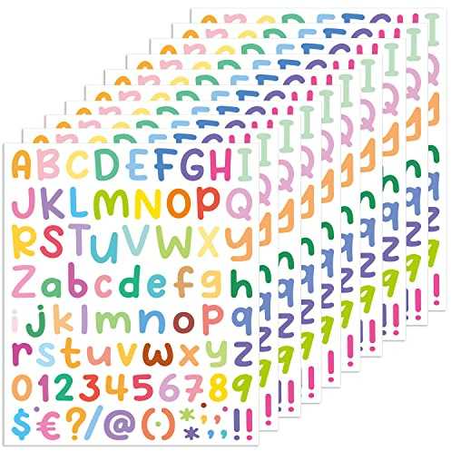 10 Sheets Colorful Letter & Numbers Stickers - Adhesive Stickers for Children, Decoration Arts, DIY Crafts & More