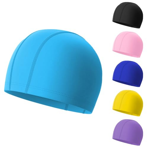 Nepfaivy Fabric Kids Swimming Cap, Stretchy No-Pull Swimming Hats Kids 4-10 | Comfortable-Fit and Durable Girls and Boys Swimming Cap, Soft and Lightweight Swim Hat for Childrens Long and Short Hair