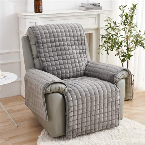 Highdi Housse de Fauteuil Inclinable Electrique, Housse de Fauteuil Relax Matelassé en Flanelle Chaud Hiver, Housses de Canapé Antidérapant avec Bande Elastique Ajustable (1 Place,Gris)