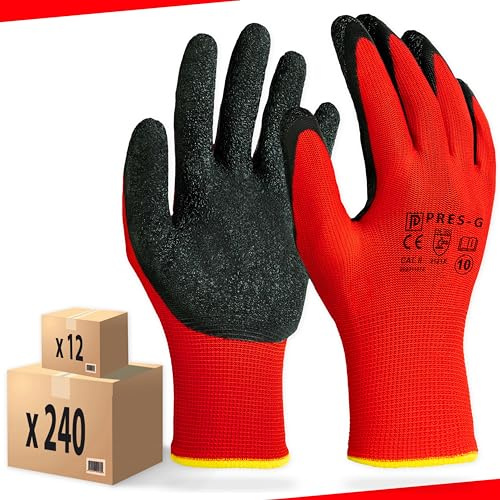 PRESTIGION Arbeitshandschuhe Herren Größe 7-S (12 Paare) - Latex Handschuhe Arbeit - Abriebfest - Ideal für die Baustelle und Heimwerker oder den Garten