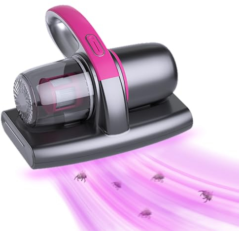 Kamanan Milbensauger für Matratzen, 50W mit UV-C-Licht Tragbarer Kabelloser Matratzenstaubsauger, 8000Pa Starke Absaugung Matratzenreiniger Handstaubsauger für Matratzen, Sofas, Teppiche (Rot)