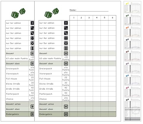 DiceCupFlex Gioco di dadi in formato DIN A6, con blocco di dadi da 50 pagine, blocco da gioco, blocco di ricambio, design (2 pezzi, verde scuro)