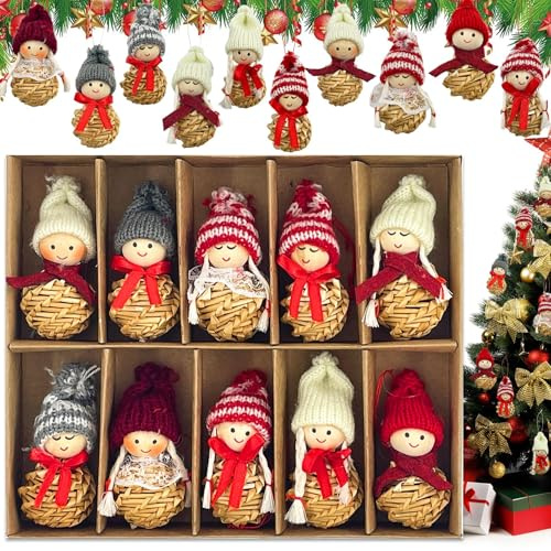 10 Colgantes de Duendes navideños, de Punto de Paja de arroz, Colgante de árbol de Navidad, Decoraciones de Navidad, Decoraciones Colgantes Hechas a Mano, Juego, decoración de