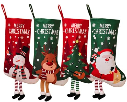 4 calcetines de Navidad, calcetines colgantes de Navidad, calcetines de Navidad, bolsas de regalo, decoración para botas de Navidad, calcetines de Navidad, decoración para chimenea, árbol de Navidad