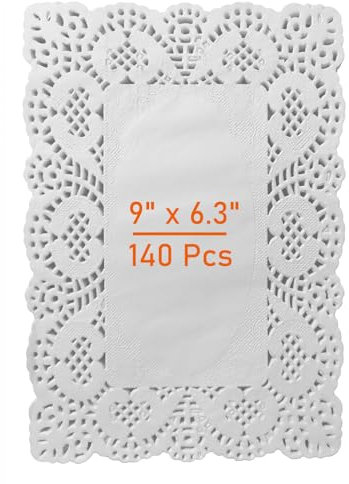 Lahviuu Napperon Papier Dentelle 140 Pcs Napperons en Papier Décoratif Blanc Gâteau Emballage Tampon Jetable sous-Verres pour Desserts Collations Décorations de Mariage et Vaisselle 23x16 cm