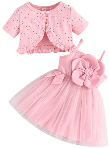 Yaopelky Tutu-klänning för bebisar, spädbarn, småbarn, flickor, set i 2 delar, klänning och kofta, tyllklänning, solklänning, prinsessklänning, dopklänning, sommarkläder